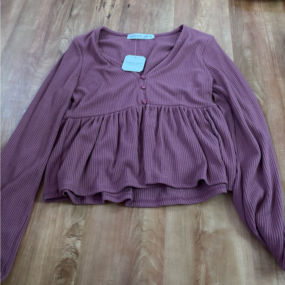 Altar'd State Pink and Purple Peplum Crop Blouse